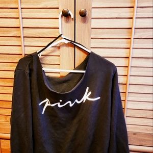 Cropped pink brand off shoulder sweatshirt